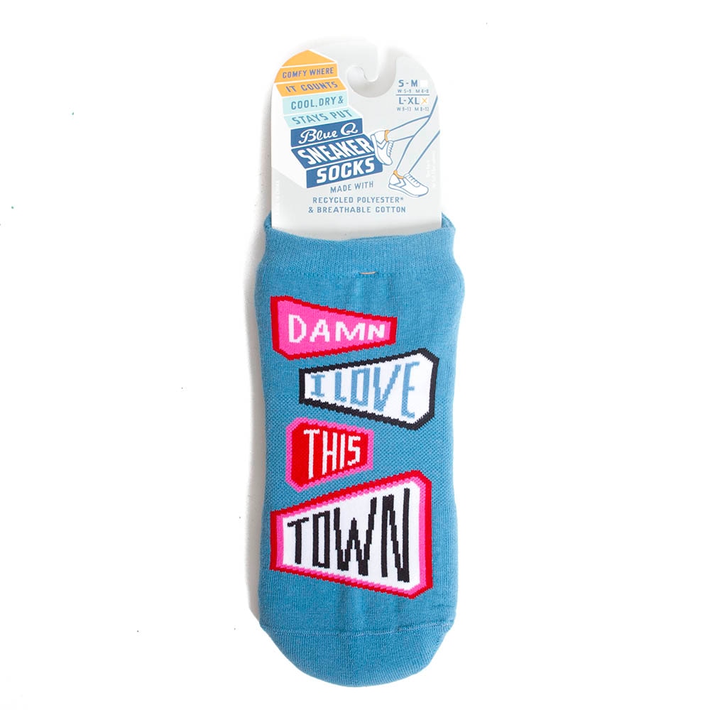 BlueQ, Blue, Novelty, Polyester Blend, Accessories, Women, Large/Extra Large, Love This Town, Sock, 567317